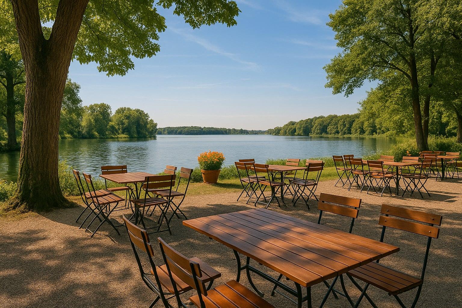 Biergarten am See - Blick aufs Wasser